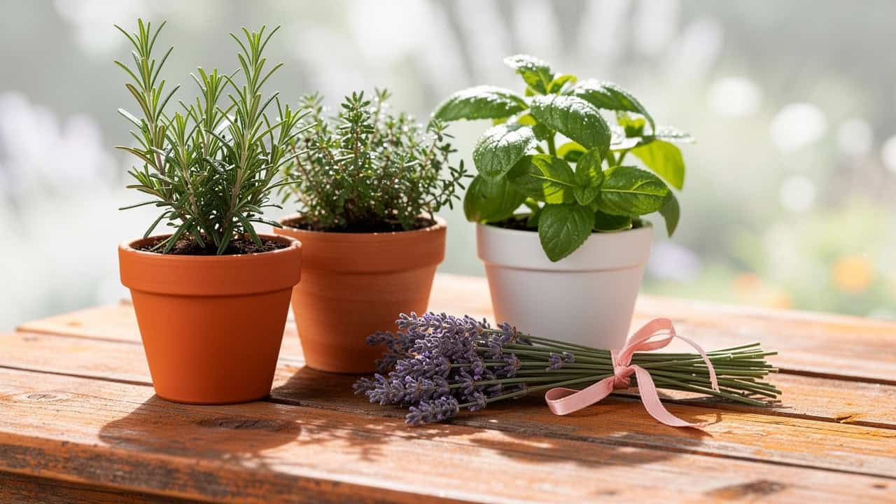 Aromatyczne zioła w donicach na tarasie