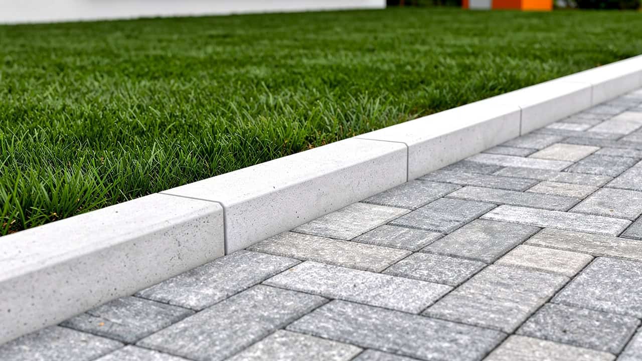 Betonowe obrzeża stabilizujące podjazd z kostki brukowej