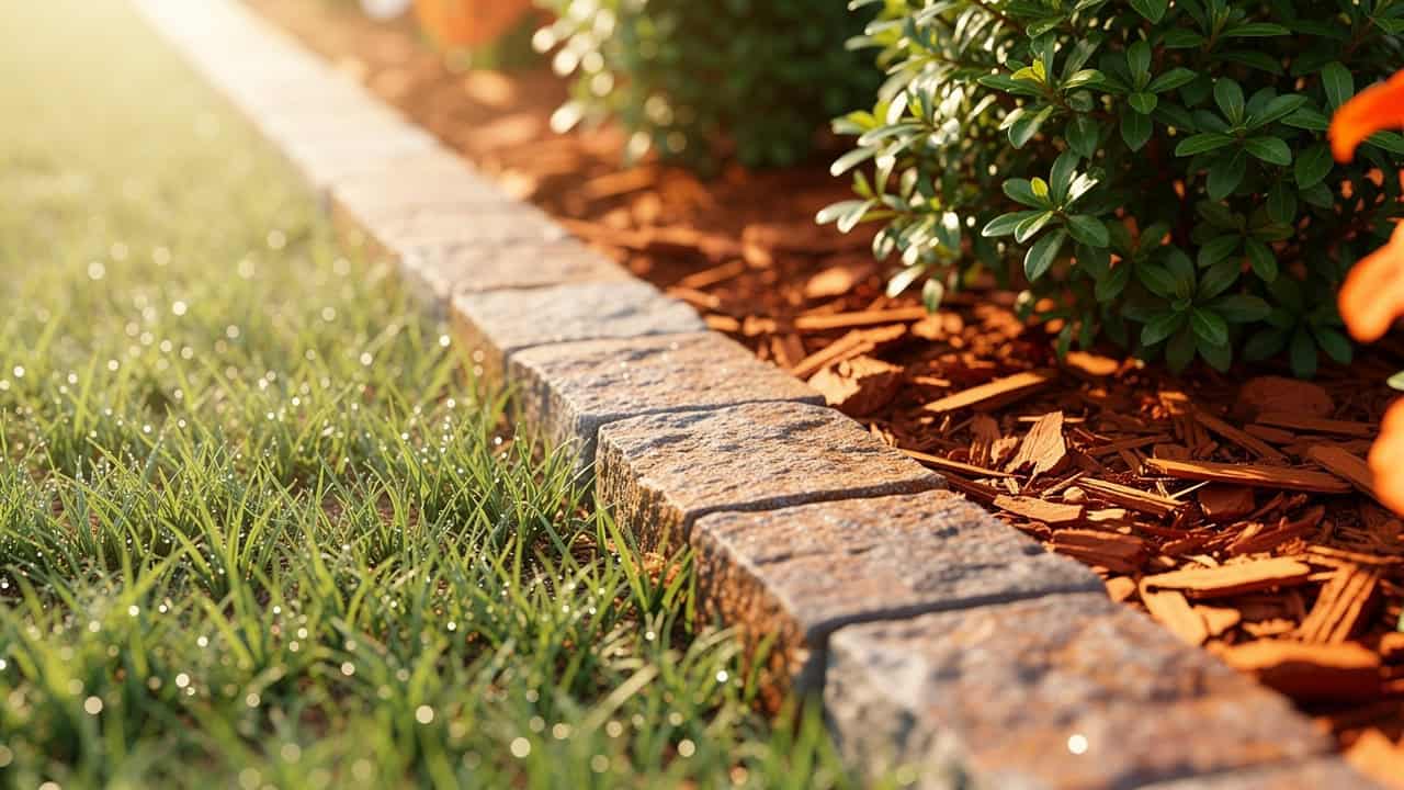 Obrzeża z kamienia naturalnego wzdłuż ścieżki ogrodowej