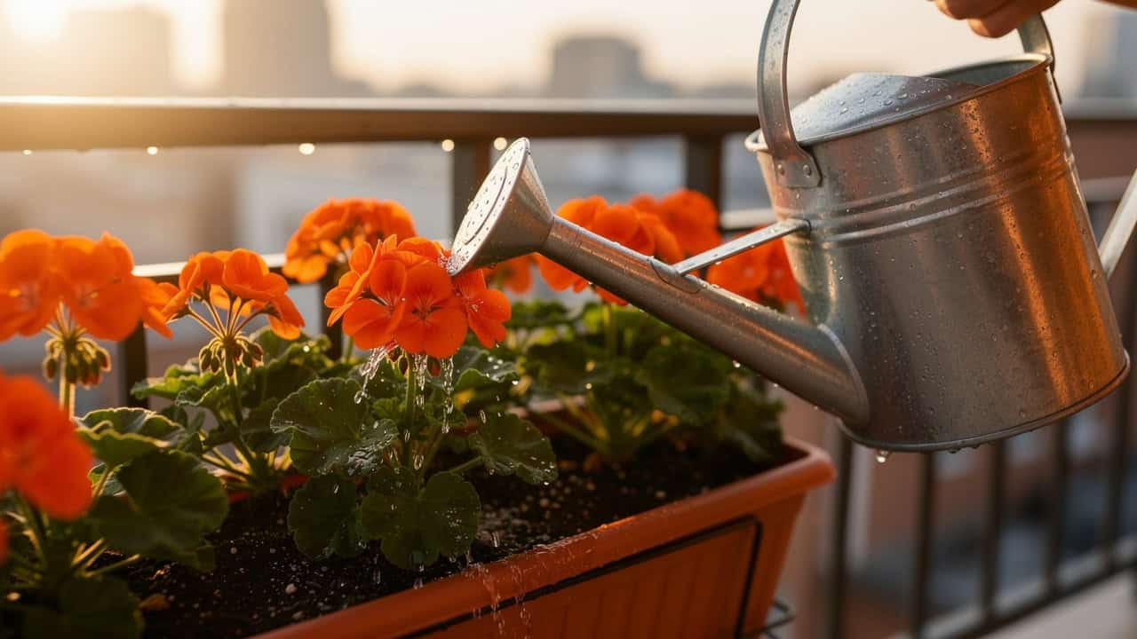 Podlewanie pelargonii wodą odstałą rano